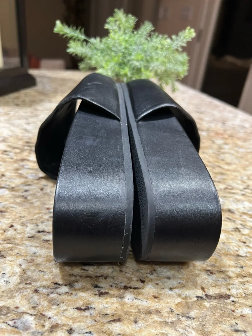 Tory Burch Black Leather Platform Slide with Gold Medallion 7.5M